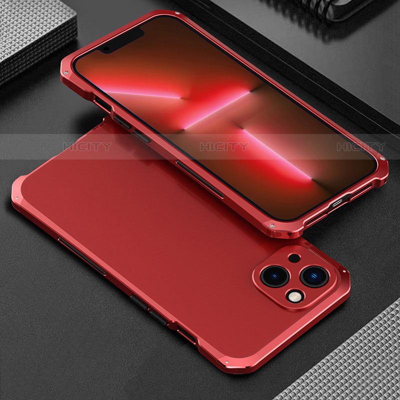 Custodia Lusso Alluminio Cover 360 Gradi per Apple iPhone 14 Plus Rosso