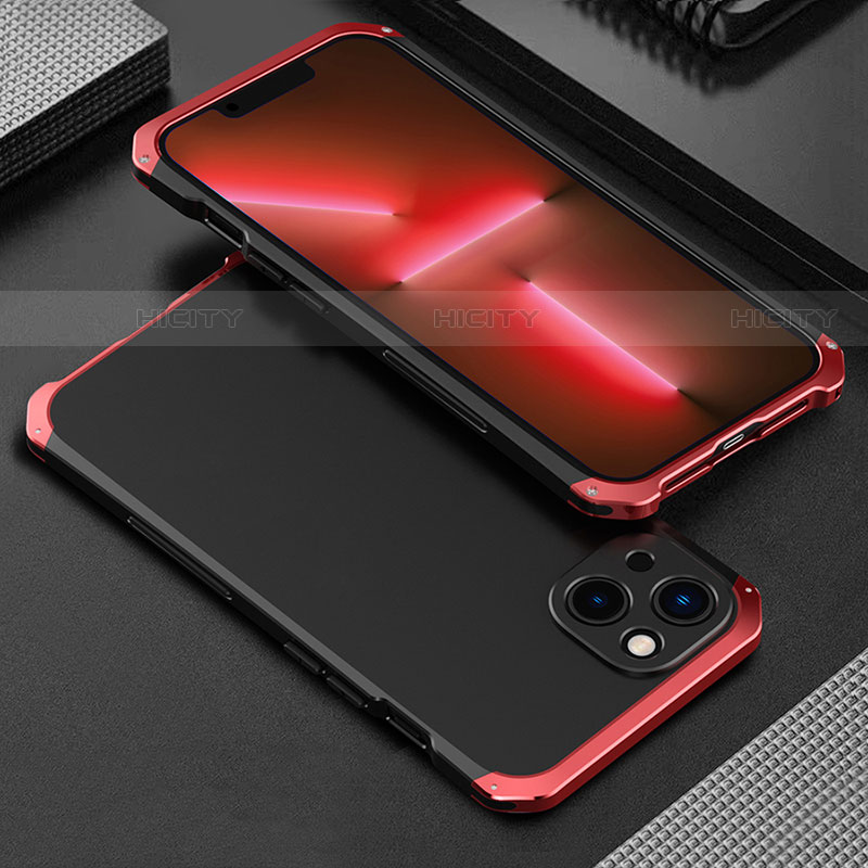 Custodia Lusso Alluminio Cover 360 Gradi per Apple iPhone 14 Rosso e Nero