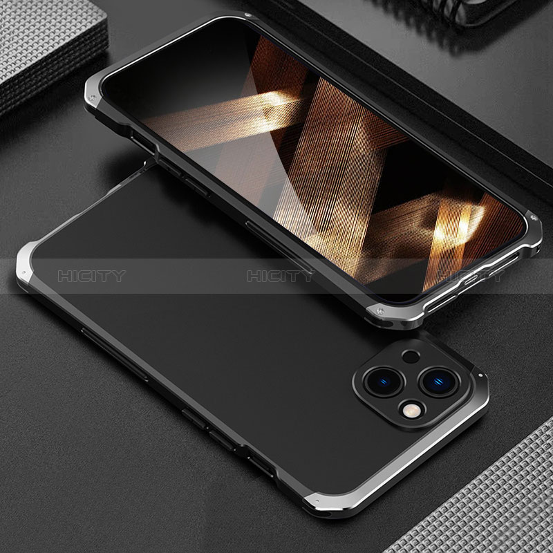 Custodia Lusso Alluminio Cover 360 Gradi per Apple iPhone 15 Argento e Nero