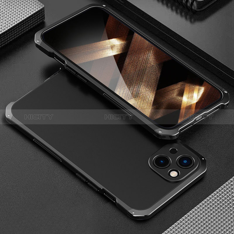 Custodia Lusso Alluminio Cover 360 Gradi per Apple iPhone 15 Plus Nero