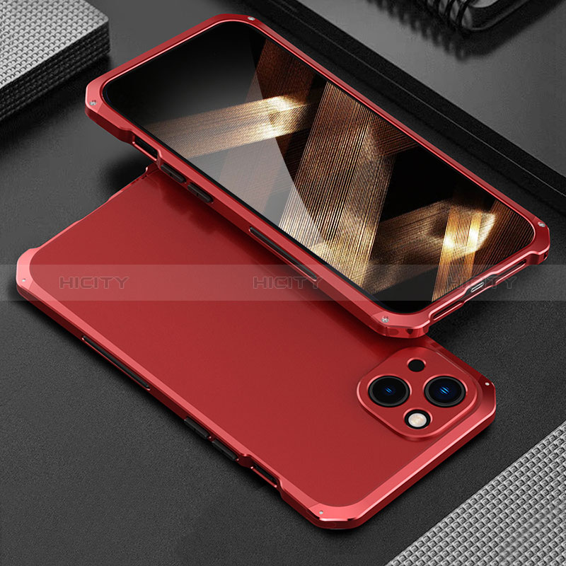 Custodia Lusso Alluminio Cover 360 Gradi per Apple iPhone 15 Plus Rosso