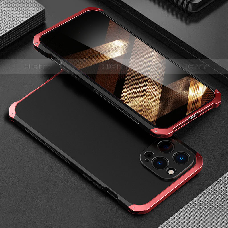 Custodia Lusso Alluminio Cover 360 Gradi per Apple iPhone 15 Pro Rosso e Nero