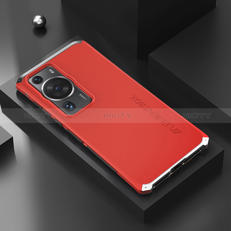 Custodia Lusso Alluminio Cover 360 Gradi per Huawei P60 Argento e Rosso