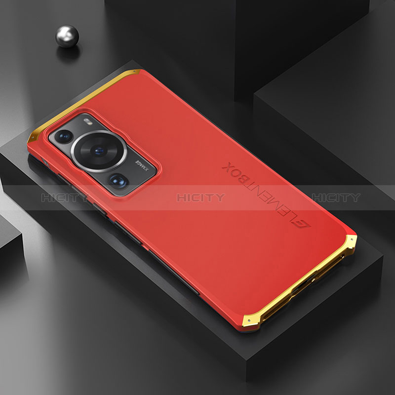 Custodia Lusso Alluminio Cover 360 Gradi per Huawei P60 Oro e Rosso