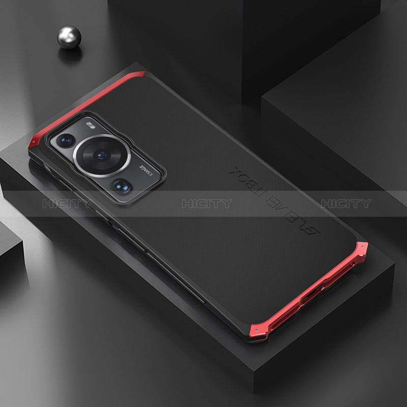 Custodia Lusso Alluminio Cover 360 Gradi per Huawei P60 Rosso e Nero