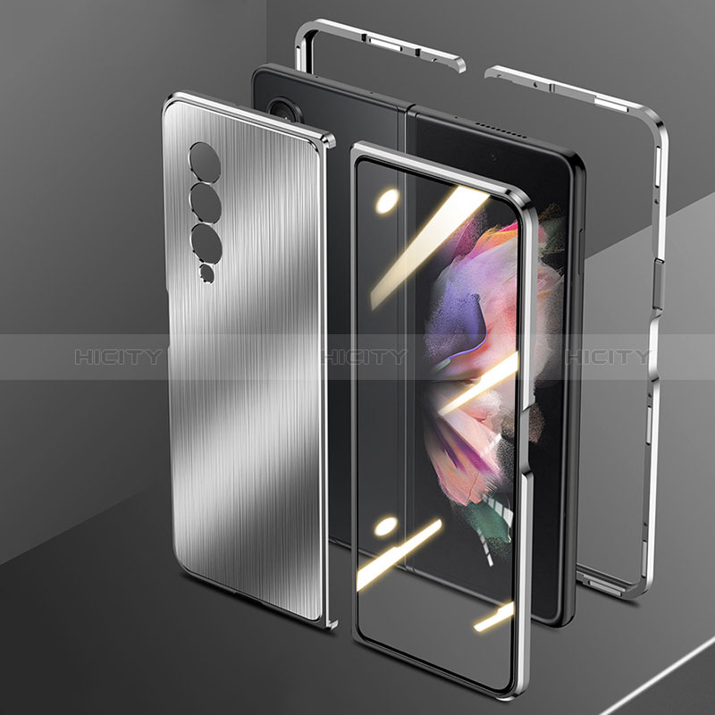 Custodia Lusso Alluminio Cover 360 Gradi per Samsung Galaxy Z Fold3 5G Argento