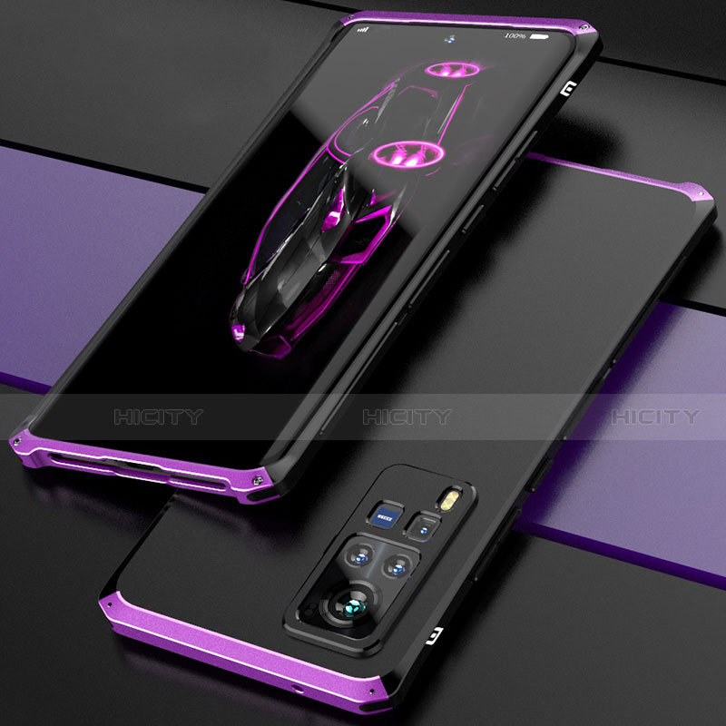 Custodia Lusso Alluminio Cover 360 Gradi per Vivo X60 Pro 5G Viola e Nero