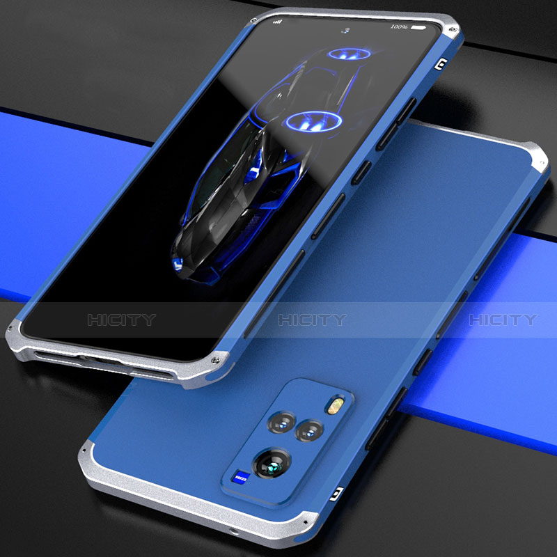 Custodia Lusso Alluminio Cover 360 Gradi per Vivo X60T 5G Argento e Blu