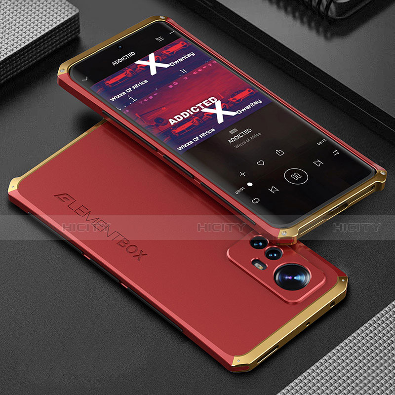 Custodia Lusso Alluminio Cover 360 Gradi per Xiaomi Mi 12 5G Oro e Rosso