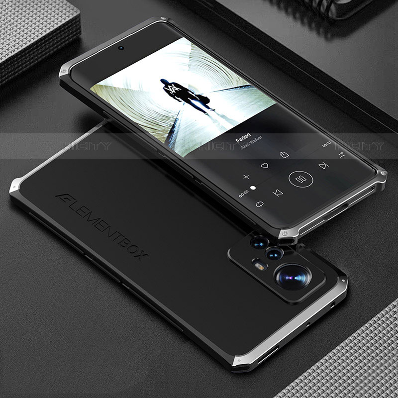 Custodia Lusso Alluminio Cover 360 Gradi per Xiaomi Mi 12 Pro 5G Argento e Nero