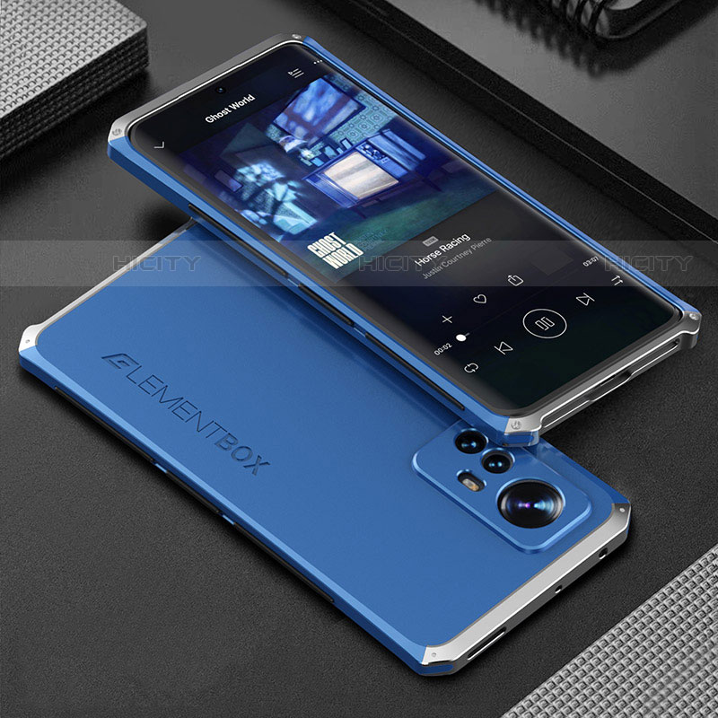 Custodia Lusso Alluminio Cover 360 Gradi per Xiaomi Mi 12X 5G Argento e Blu