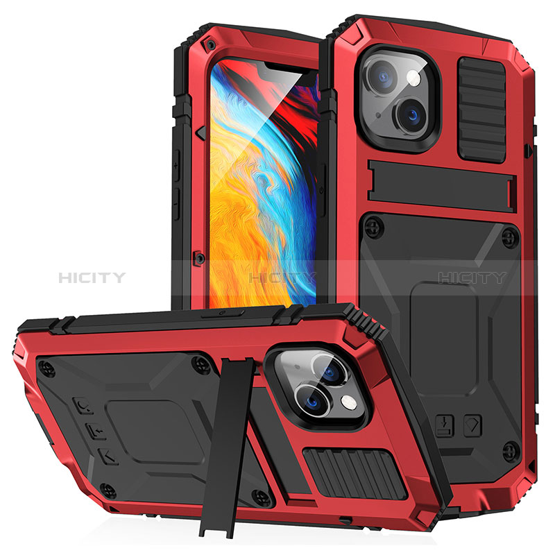 Custodia Lusso Alluminio Cover 360 Gradi RJ1 per Apple iPhone 14 Plus Rosso