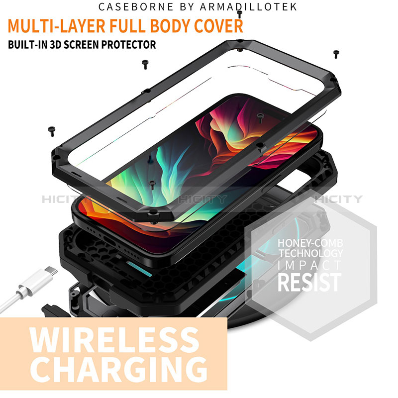 Custodia Lusso Alluminio Cover 360 Gradi RJ3 per Apple iPhone 15 Pro Max