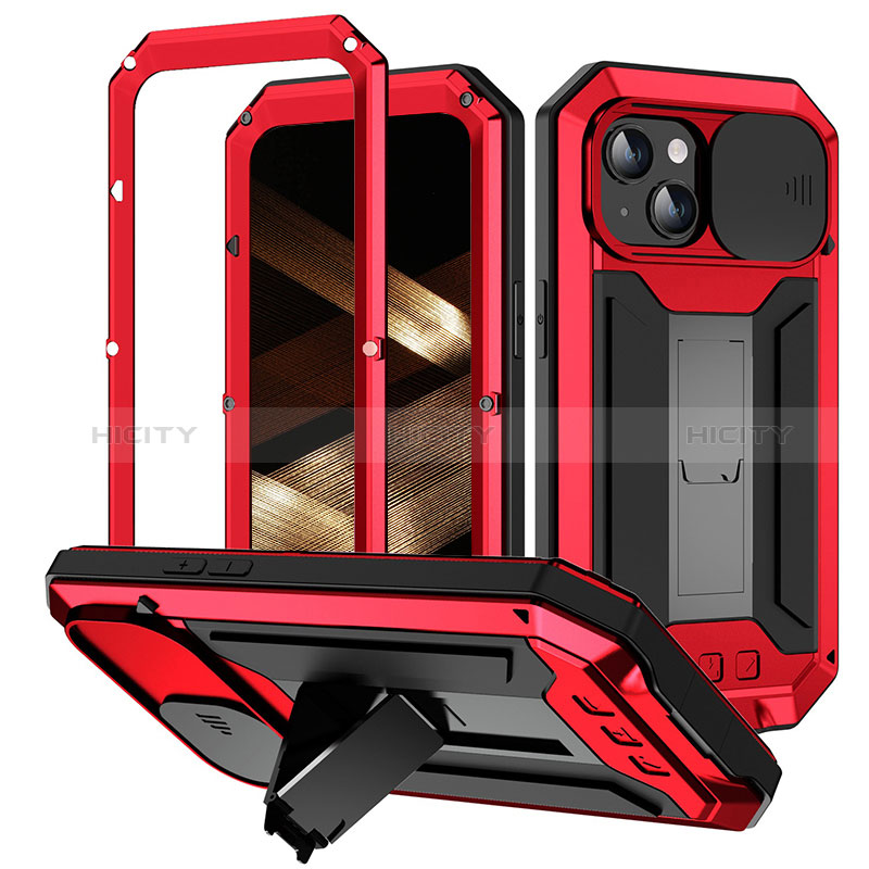 Custodia Lusso Alluminio Cover 360 Gradi RJ3 per Apple iPhone 15 Rosso