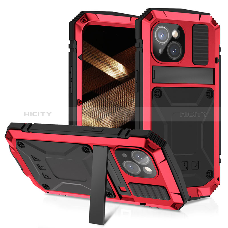 Custodia Lusso Alluminio Cover 360 Gradi RJ4 per Apple iPhone 14 Plus Rosso