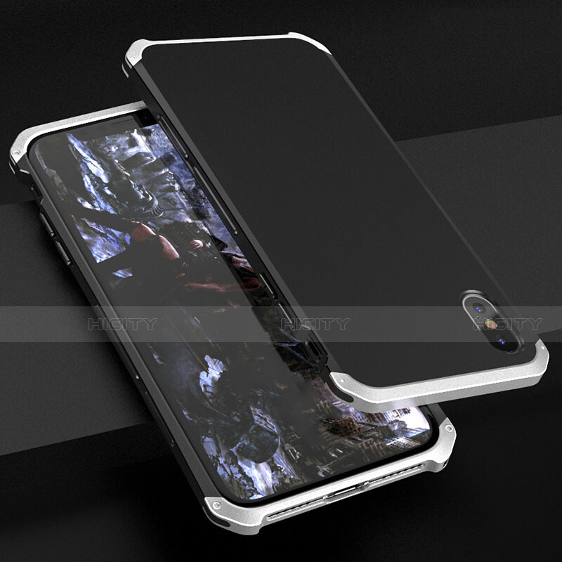 Custodia Lusso Alluminio Cover per Apple iPhone X Argento e Nero