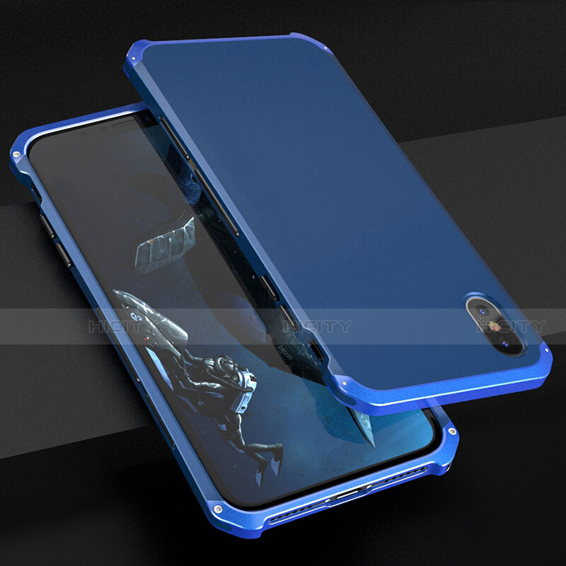 Custodia Lusso Alluminio Cover per Apple iPhone Xs Max Blu