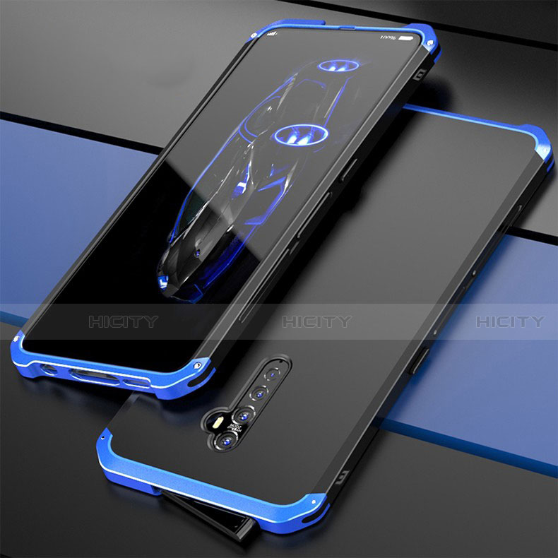 Custodia Lusso Alluminio Cover per Oppo Reno2 Blu