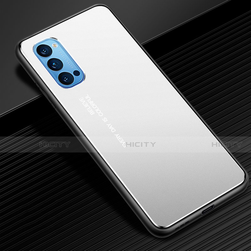 Custodia Lusso Alluminio Cover per Oppo Reno4 Pro 5G Argento