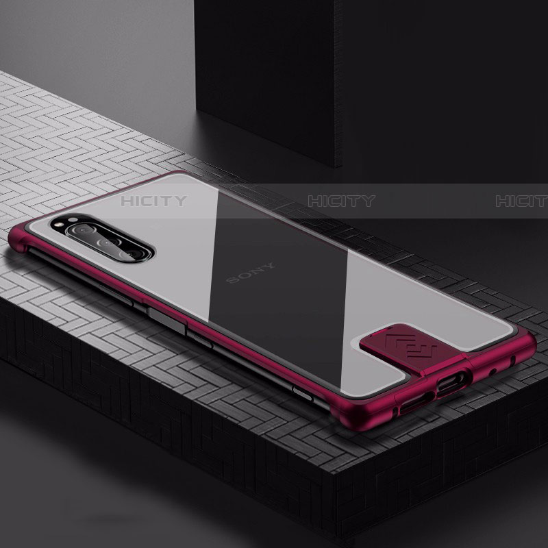 Custodia Lusso Alluminio Cover per Sony Xperia 5 Rosso Rosa