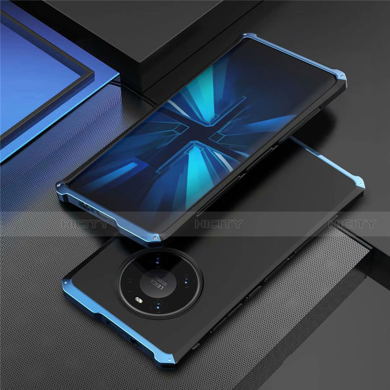 Custodia Lusso Alluminio Cover T01 per Huawei Mate 40 Pro Blu e Nero