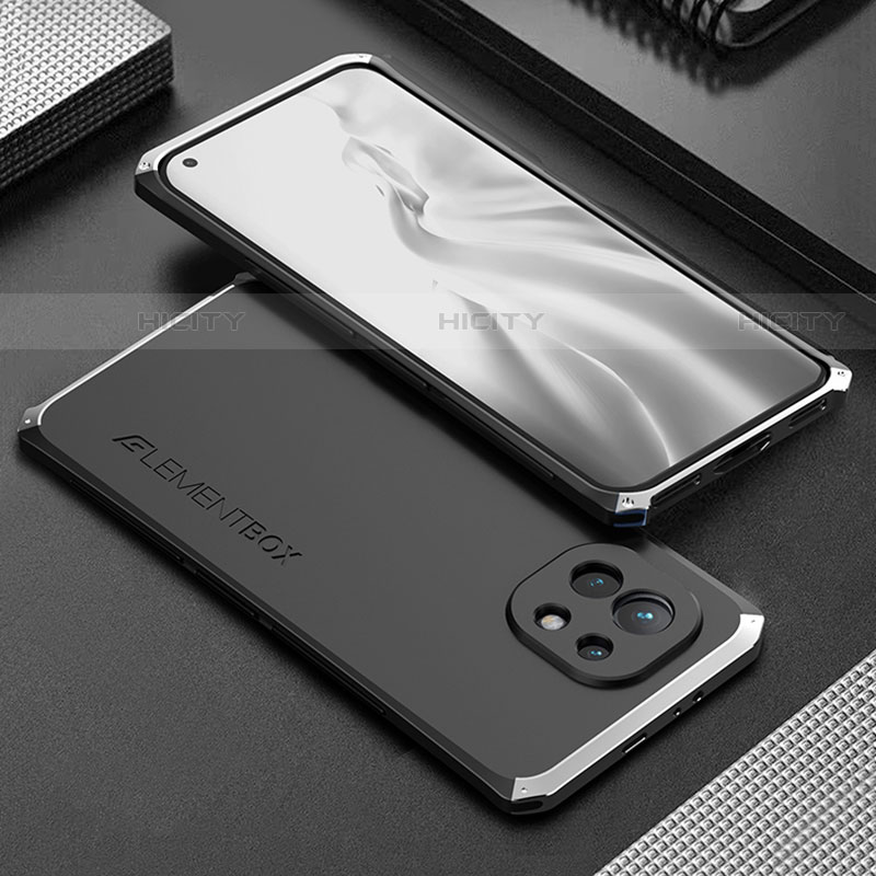 Custodia Lusso Alluminio Cover T01 per Xiaomi Mi 11 5G Argento e Nero