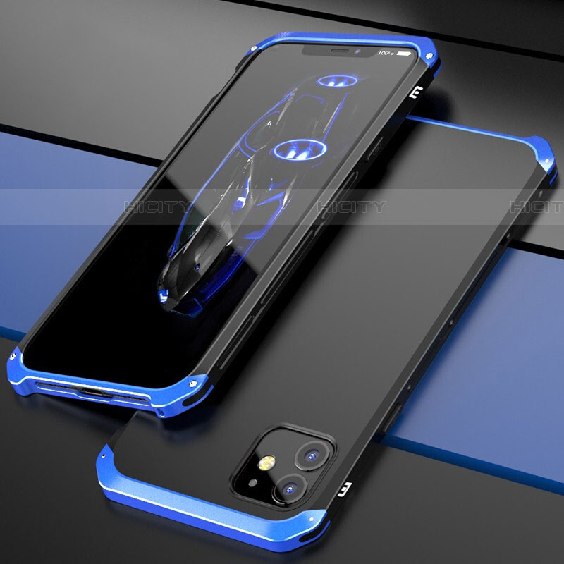 Custodia Lusso Alluminio Cover T02 per Apple iPhone 11 Blu e Nero