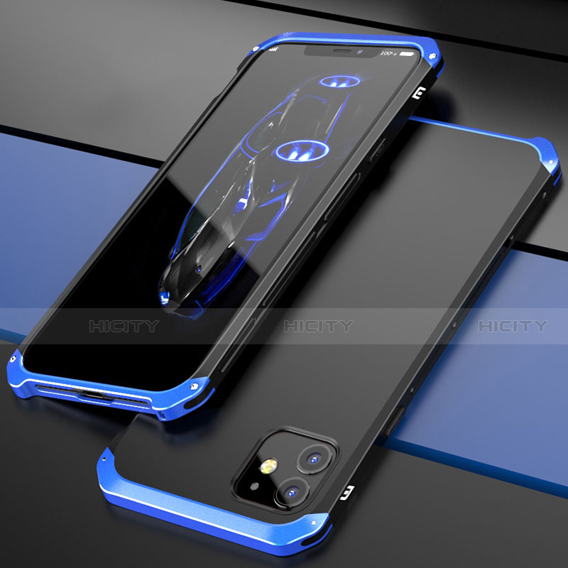 Custodia Lusso Alluminio Cover T02 per Apple iPhone 12 Mini Blu e Nero