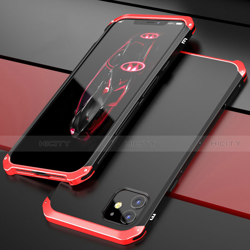 Custodia Lusso Alluminio Cover T02 per Apple iPhone 12 Mini Rosso e Nero
