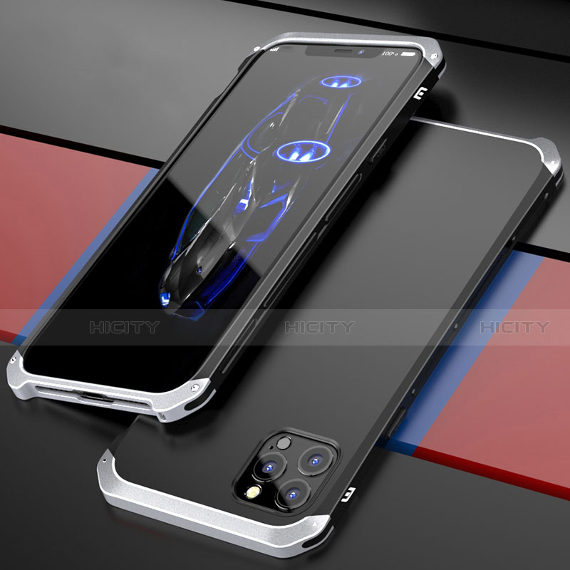 Custodia Lusso Alluminio Cover T02 per Apple iPhone 12 Pro Argento e Nero
