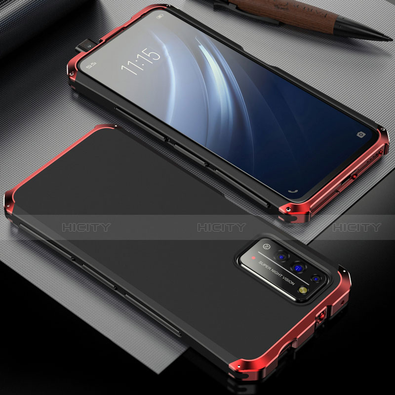 Custodia Lusso Alluminio Cover T02 per Huawei Honor X10 5G Rosso e Nero