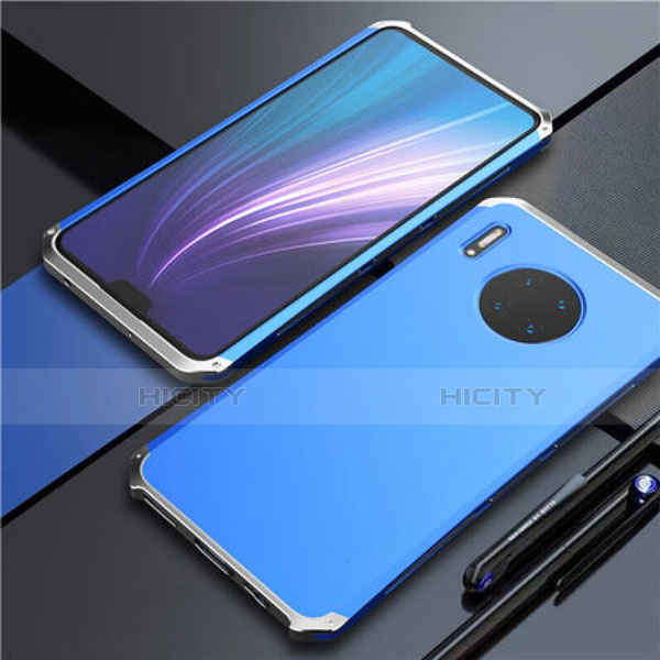 Custodia Lusso Alluminio Cover T02 per Huawei Mate 30 Pro 5G Argento e Blu