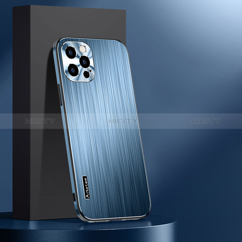 Custodia Lusso Alluminio e Silicone Laterale Cover AT1 per Apple iPhone 13 Pro Max Blu