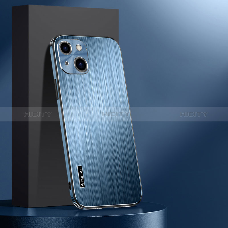 Custodia Lusso Alluminio e Silicone Laterale Cover AT1 per Apple iPhone 14 Plus Blu