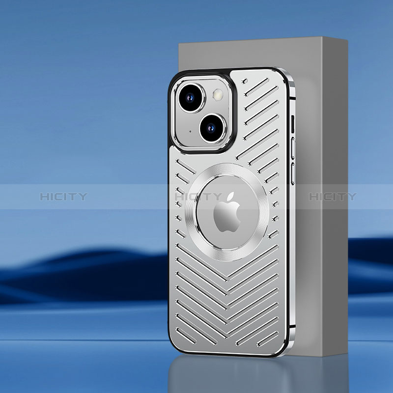 Custodia Lusso Alluminio e Silicone Laterale Cover con Mag-Safe Magnetic AC1 per Apple iPhone 13 Argento