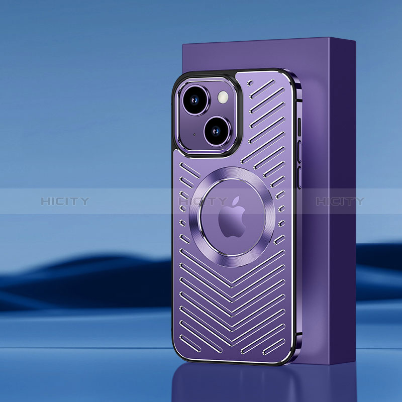 Custodia Lusso Alluminio e Silicone Laterale Cover con Mag-Safe Magnetic AC1 per Apple iPhone 14 Plus Viola