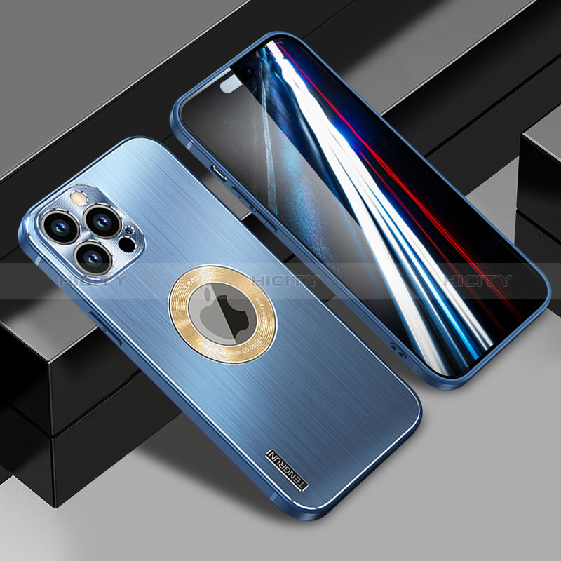 Custodia Lusso Alluminio e Silicone Laterale Cover con Mag-Safe Magnetic JL1 per Apple iPhone 15 Pro Blu