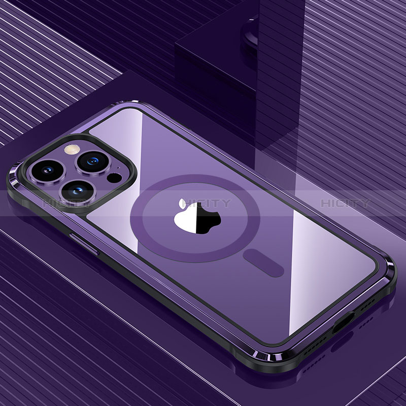 Custodia Lusso Alluminio e Silicone Laterale Cover con Mag-Safe Magnetic QC1 per Apple iPhone 13 Pro Viola