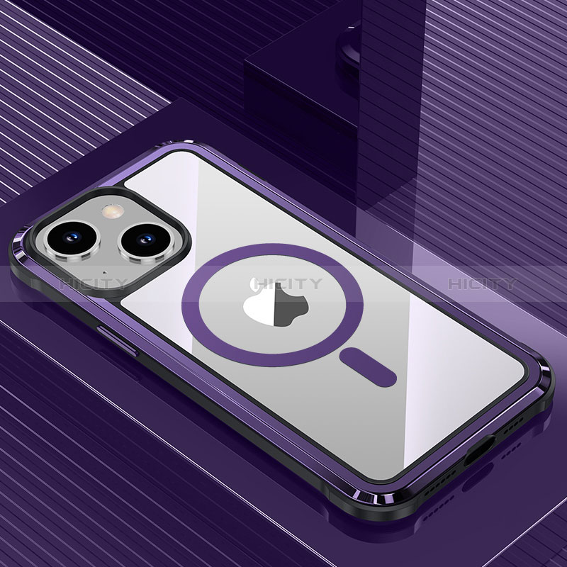 Custodia Lusso Alluminio e Silicone Laterale Cover con Mag-Safe Magnetic QC1 per Apple iPhone 14 Plus Viola