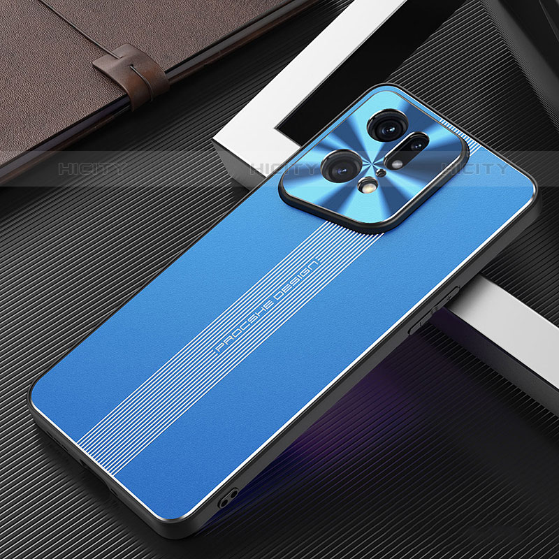 Custodia Lusso Alluminio e Silicone Laterale Cover J01 per Oppo Find X5 Pro 5G Blu