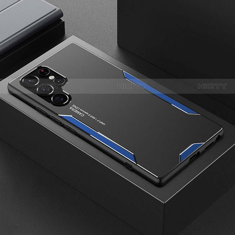Custodia Lusso Alluminio e Silicone Laterale Cover M01 per Samsung Galaxy S21 Ultra 5G Blu
