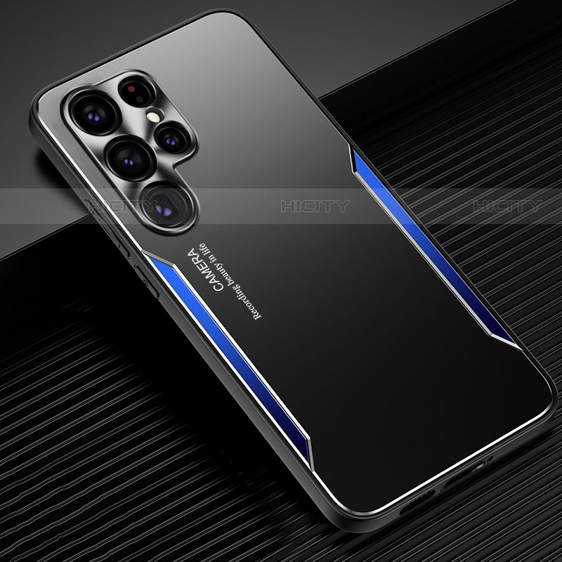 Custodia Lusso Alluminio e Silicone Laterale Cover M03 per Samsung Galaxy S22 Ultra 5G Blu