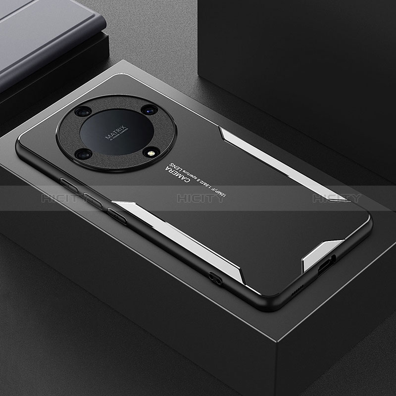 Custodia Lusso Alluminio e Silicone Laterale Cover PB1 per Huawei Honor X9a 5G Argento