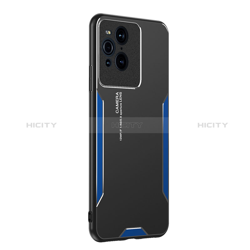 Custodia Lusso Alluminio e Silicone Laterale Cover PB1 per Oppo Find X3 5G Blu