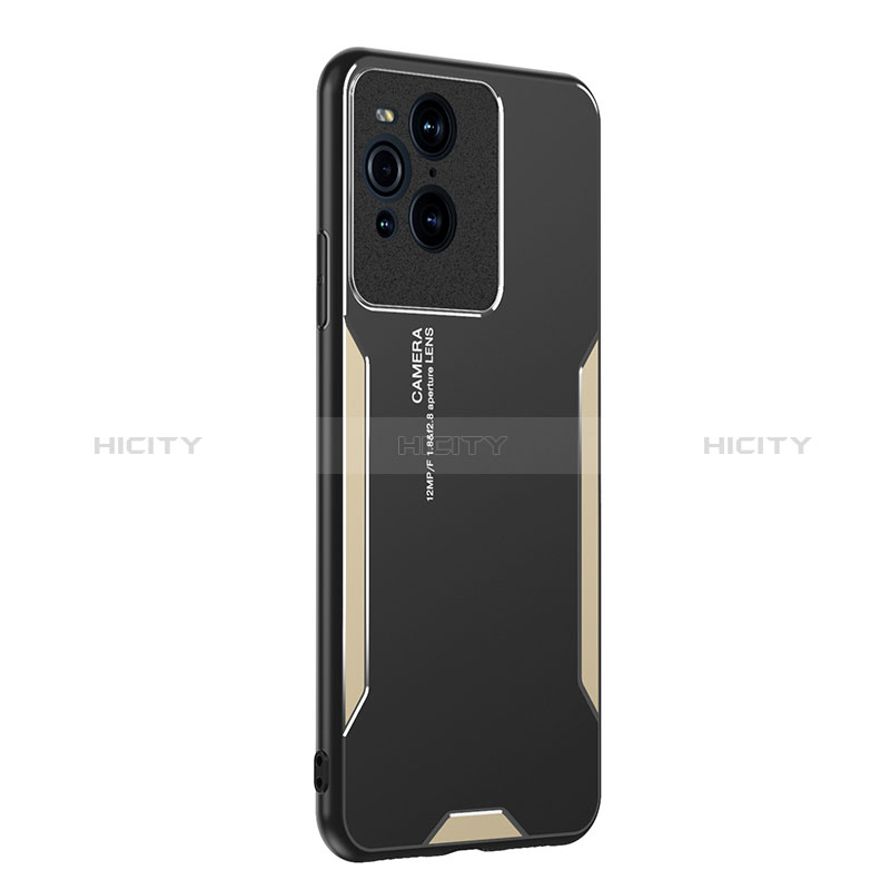 Custodia Lusso Alluminio e Silicone Laterale Cover PB1 per Oppo Find X3 5G Oro