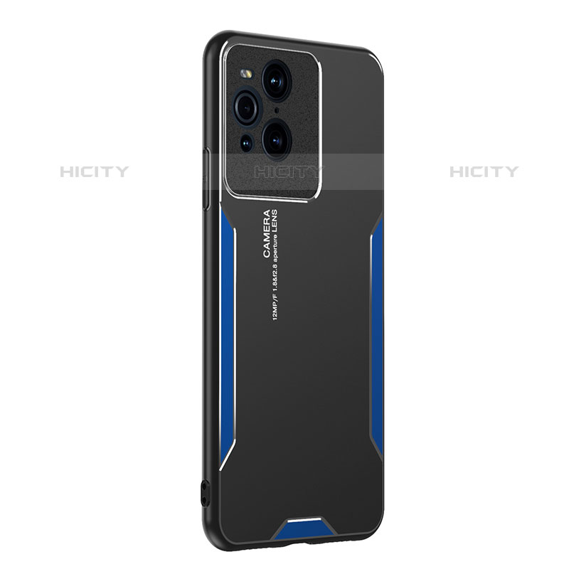 Custodia Lusso Alluminio e Silicone Laterale Cover PB1 per Oppo Find X3 Pro 5G Blu