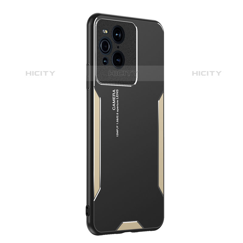 Custodia Lusso Alluminio e Silicone Laterale Cover PB1 per Oppo Find X3 Pro 5G Oro