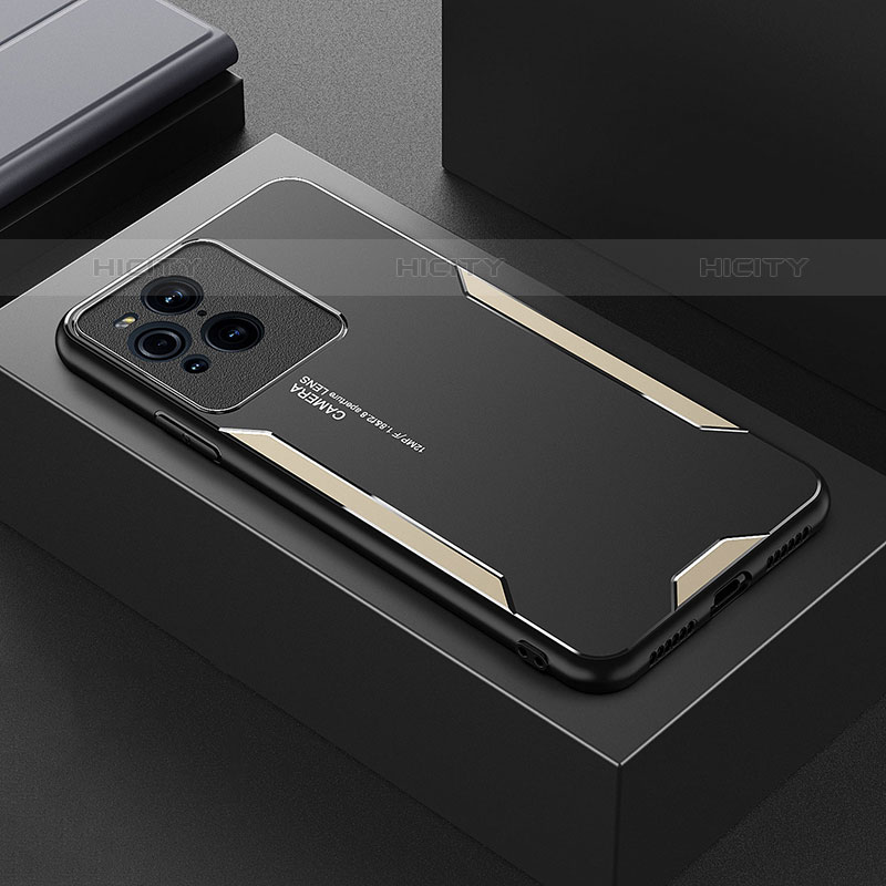 Custodia Lusso Alluminio e Silicone Laterale Cover per Oppo Find X3 Pro 5G Oro