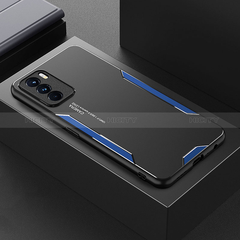 Custodia Lusso Alluminio e Silicone Laterale Cover per Oppo K9 Pro 5G Blu