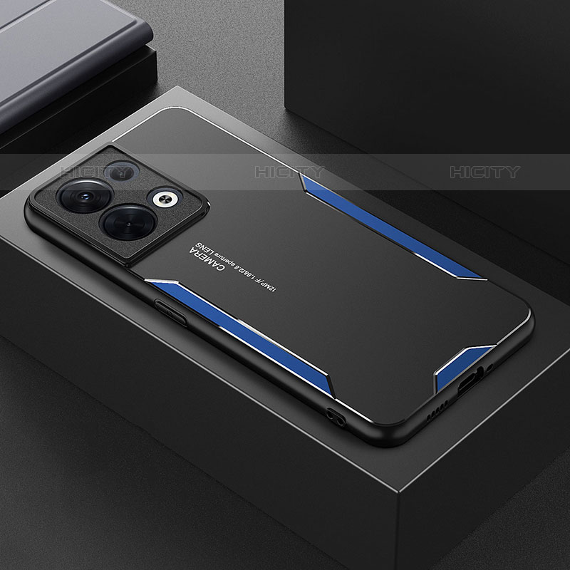 Custodia Lusso Alluminio e Silicone Laterale Cover per Oppo Reno8 5G Blu